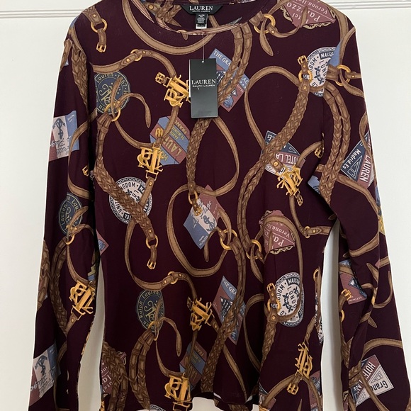 Ralph Lauren Burgundy Long Sleeve Top with Gold Accents - Picture 1 of 3